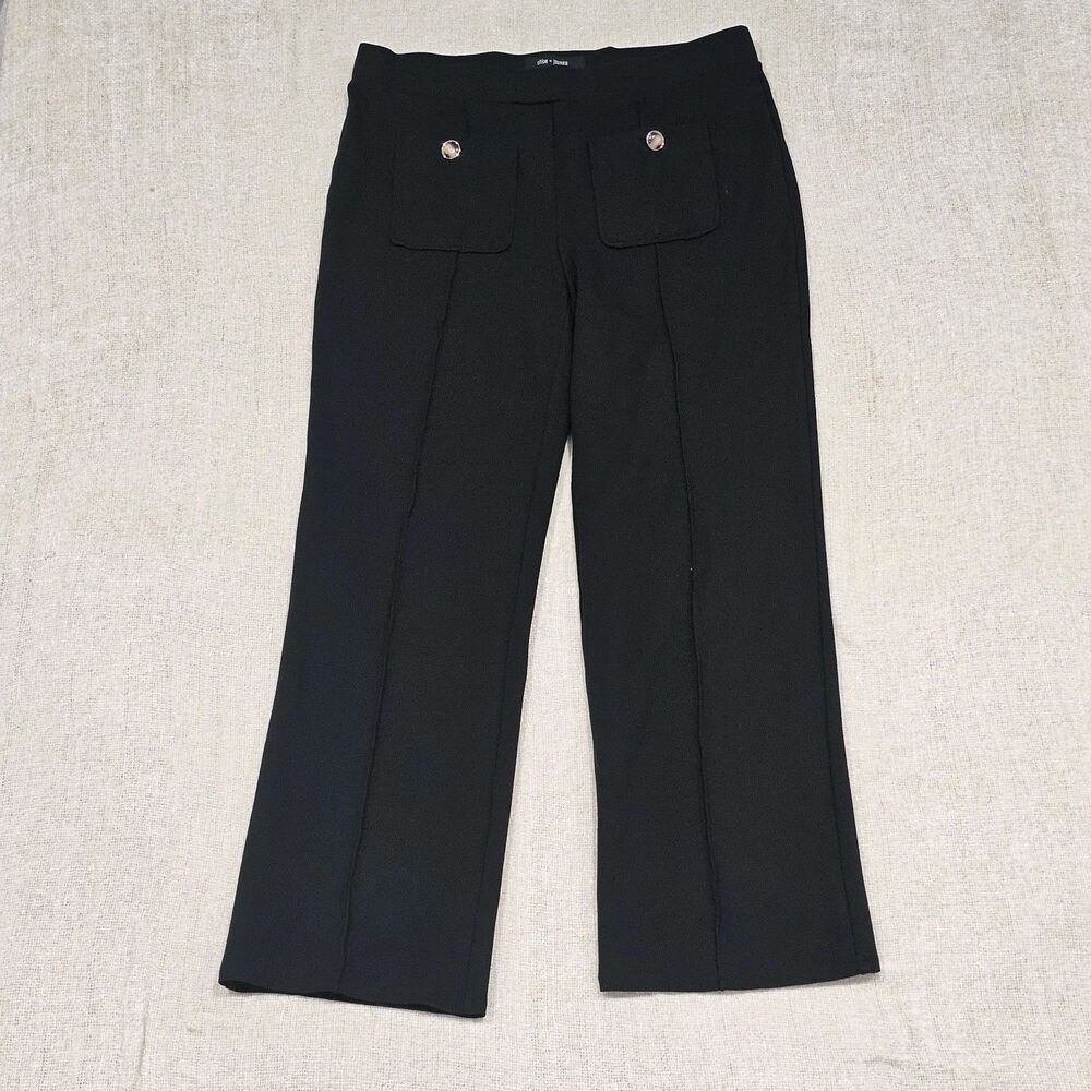 Chloe & Jasmine Women's Size L Black Pull-On Pants Seamed Button Pockets